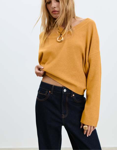 Stradivarius Soft-touch basic knit sweater in mustard - view 1