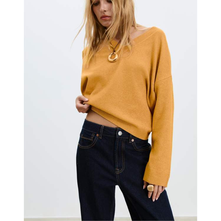 Stradivarius Soft-touch basic knit sweater in mustard ASOS