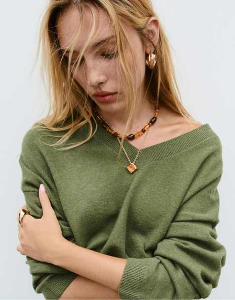 Stradivarius Soft-touch basic knit sweater in olive green - view 1