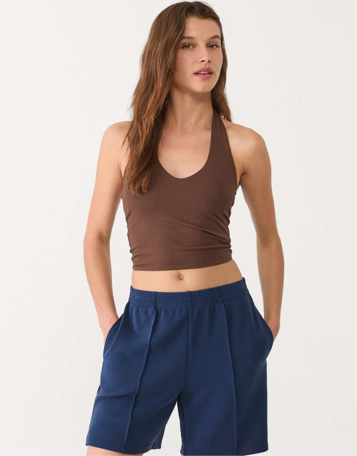 Stradivarius soft touch bermuda shorts in navy blue