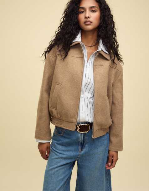 Stradivarius Soft-touch bomber jacket in camel - view 1