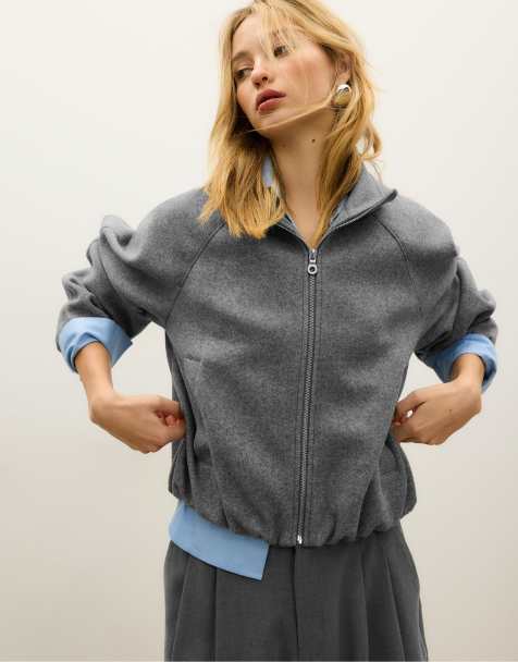 Stradivarius Soft-touch bomber jacket in dark grey