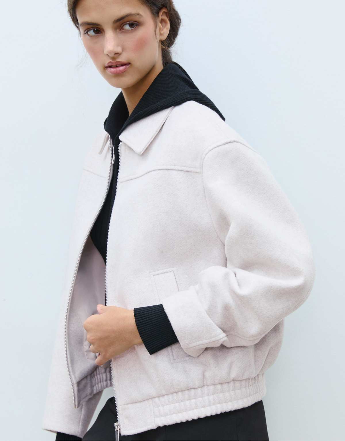 Stradivarius Soft-touch bomber jacket in ecru