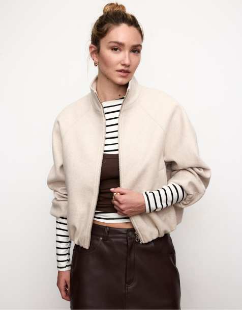 Stradivarius Soft-touch bomber jacket in ecru