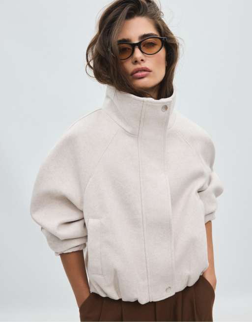 Stradivarius Soft-touch bomber jacket in ecru, 2 of 7