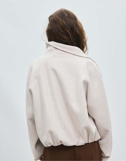 Stradivarius Soft-touch bomber jacket in ecru, 3 of 7