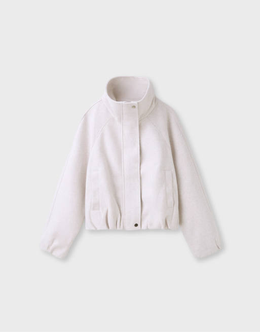 Stradivarius Soft-touch bomber jacket in ecru, 6 of 7