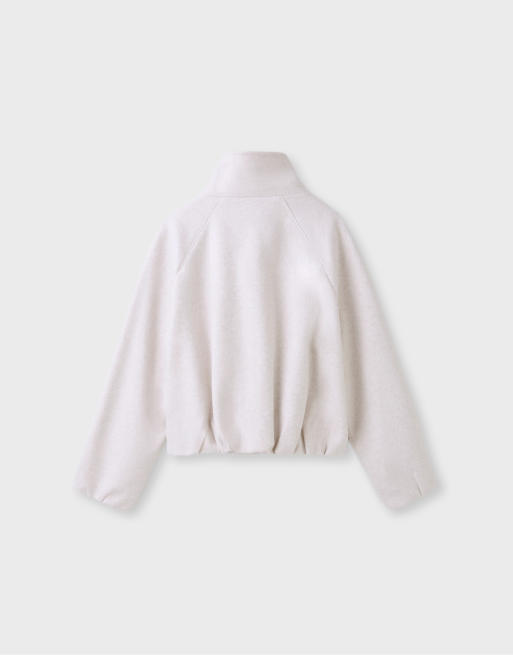 Stradivarius Soft-touch bomber jacket in ecru, 7 of 7