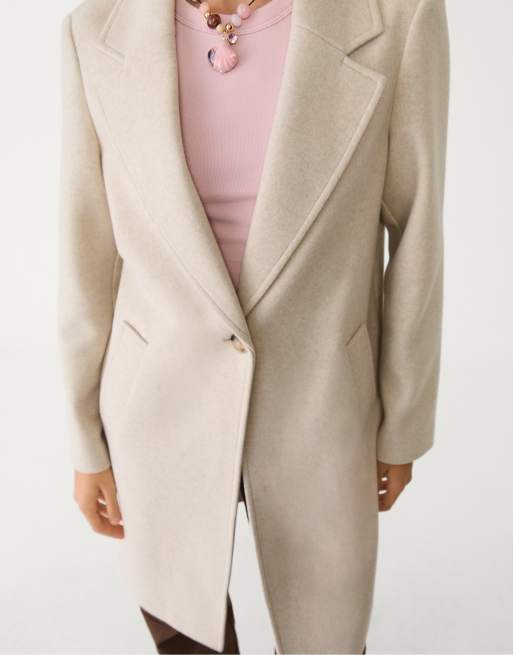 Stradivarius soft touch button through midi coat in ecru