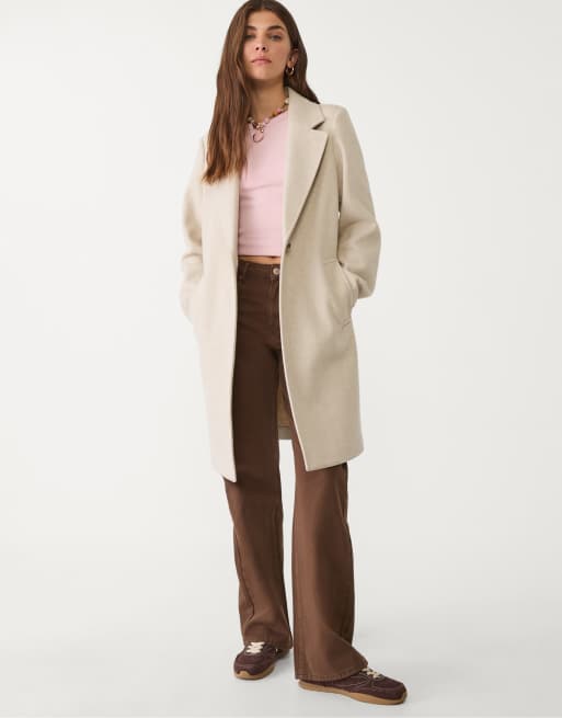 Stradivarius soft touch button through midi coat in ecru