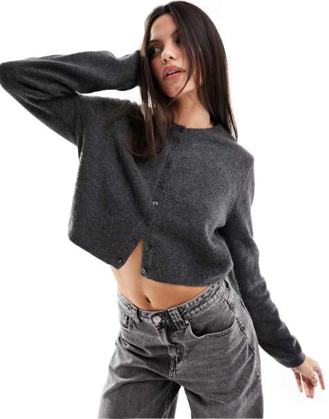 Stradivarius soft touch cardigan in dark gray - view 1