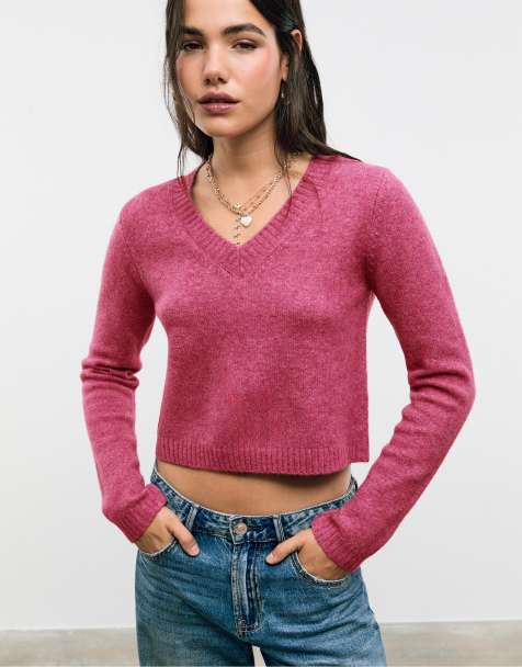 Stradivarius Soft-touch cropped knit sweater in mauve - view 1