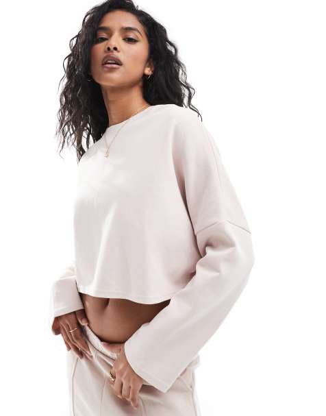 Stradivarius soft touch cropped sweatshirt in light pink - part of a set - view 1
