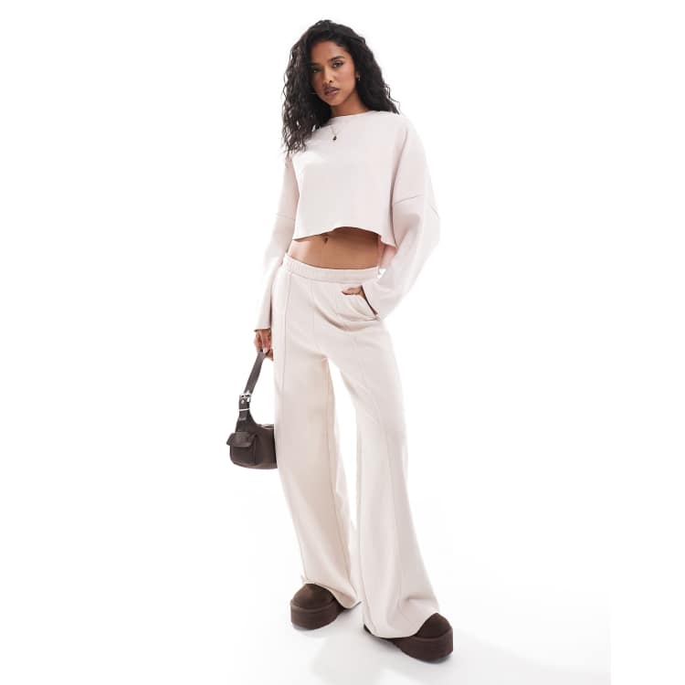 Stradivarius soft touch cropped sweatshirt jogger co ord in light pink PINK ASOS