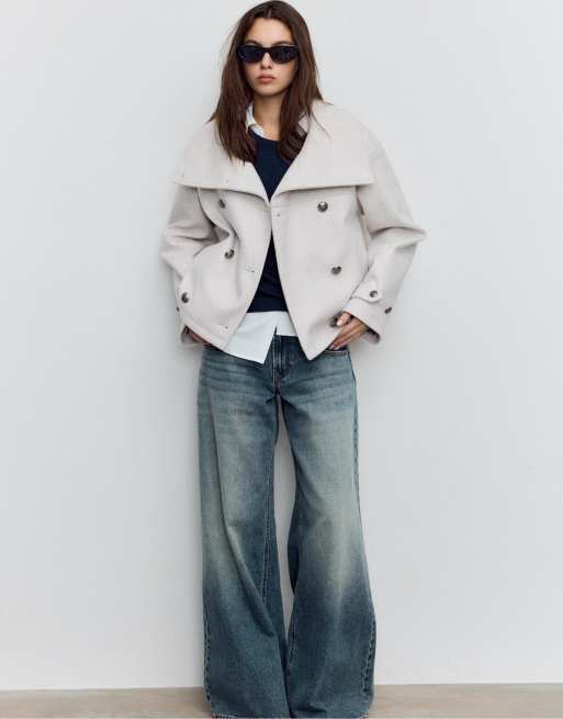 Stradivarius Soft-touch crossover high neck jacket in ecru, 2 of 4