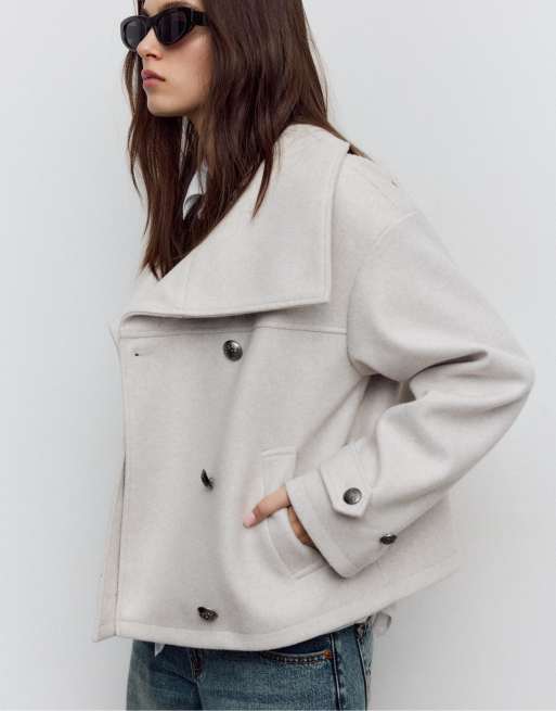 Stradivarius Soft-touch crossover high neck jacket in ecru, 3 of 4