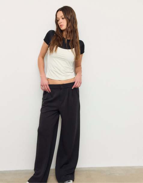 Stradivarius Soft-touch darted trousers in black