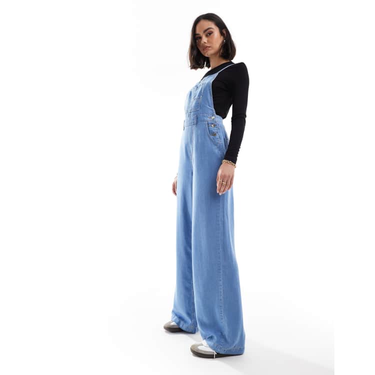 Stradivarius soft touch denim jumpsuit with cross back in