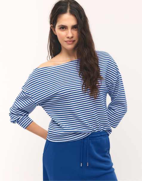 Stradivarius Soft-touch exposed shoulder sweatshirt in electric blue - view 1