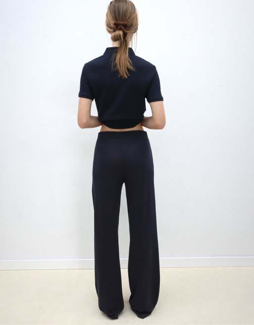Stradivarius Soft-touch formal joggers in dark blue, 2 of 4