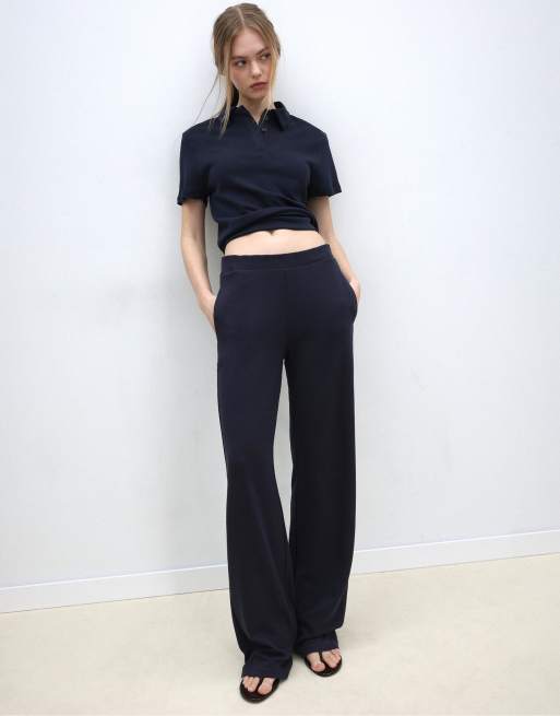 Stradivarius Soft-touch formal joggers in dark blue, 4 of 4