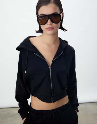 Stradivarius Soft Touch Hooded Jacket In Black