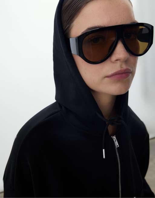 Stradivarius soft touch hooded jacket in black, 4 of 4