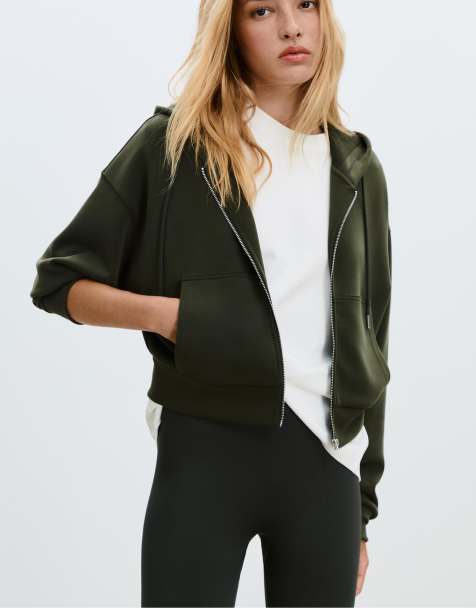 Stradivarius Soft touch hooded jacket in green - view 1