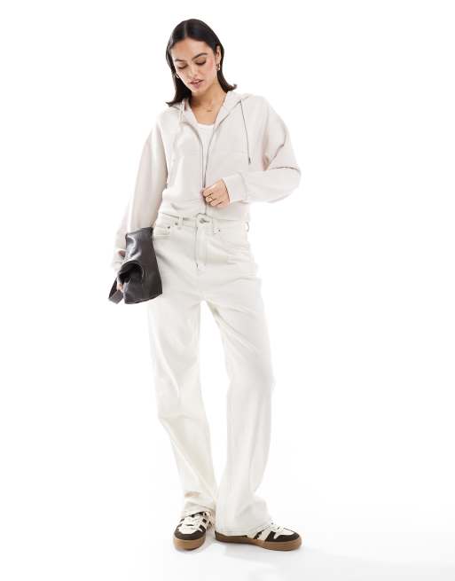 Stradivarius soft touch hooded jacket in stone, 2 of 4