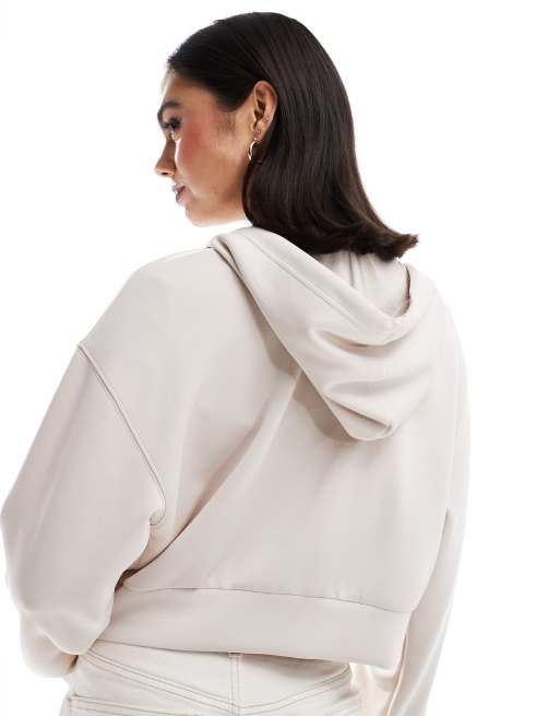 Stradivarius soft touch hooded jacket in stone, 3 of 4