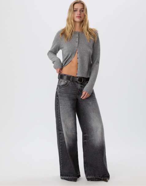 Stradivarius Soft-touch knit cardigan with buttons in dark grey - view 1