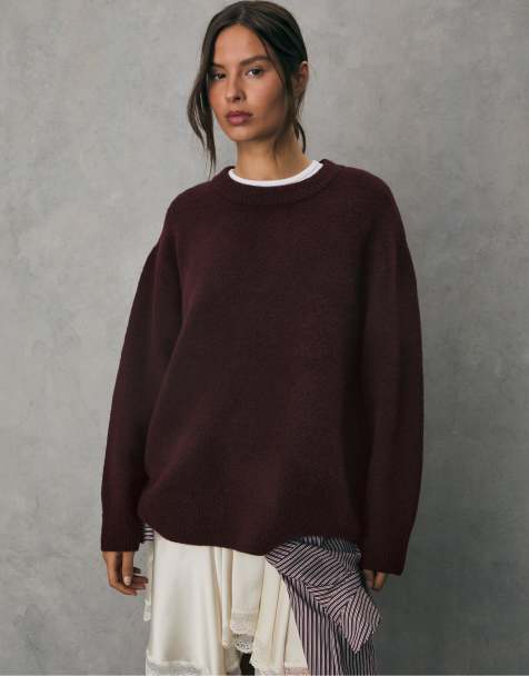 Stradivarius Soft-touch knit sweater in aubergine - view 1