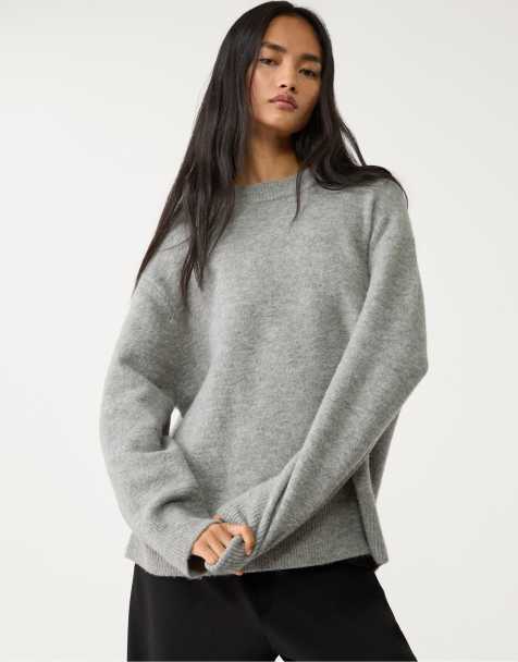 Stradivarius soft touch knit sweater in grey melange
