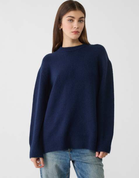 Stradivarius soft touch knit sweater in navy blue - view 1