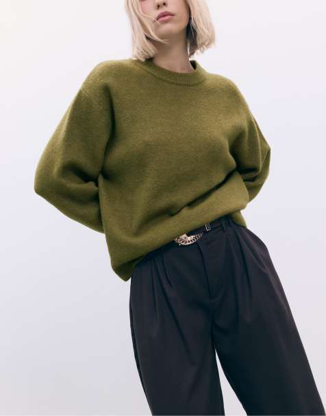 Stradivarius Soft-touch knit sweater in olive green - view 1