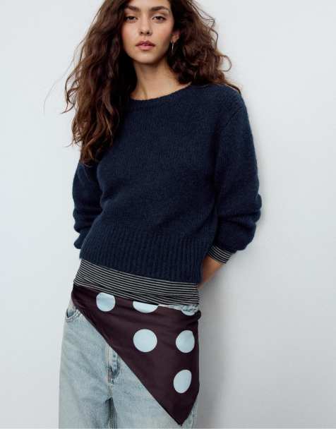 Stradivarius Soft-touch knitted jumper in navy blue - view 1