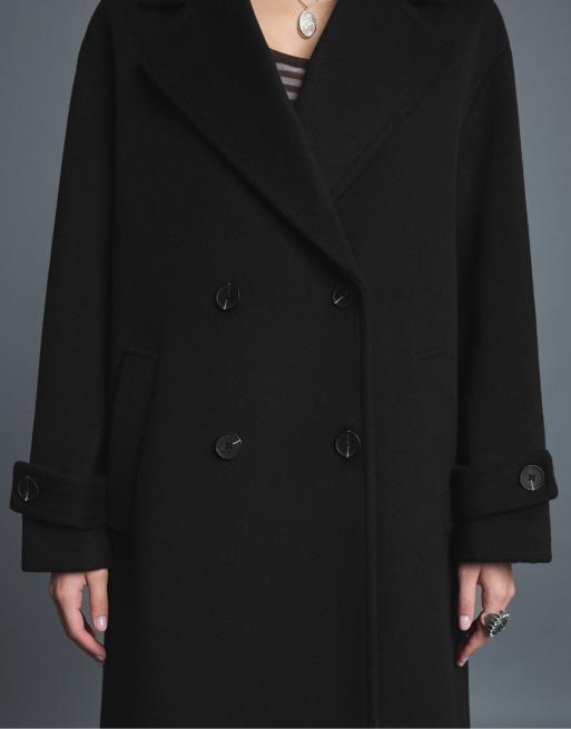 Stradivarius Soft-touch long oversize coat in black, 4 of 7