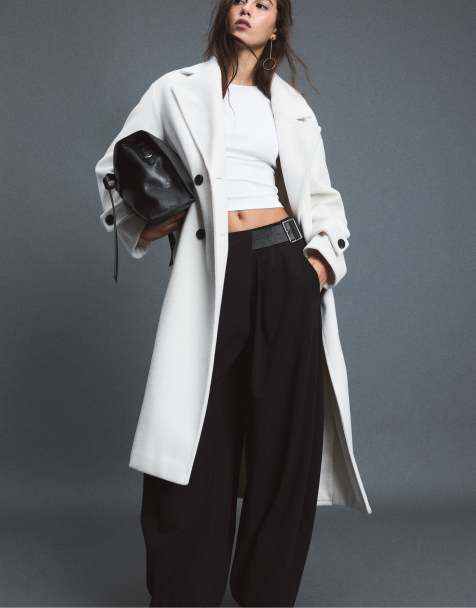 Stradivarius Soft-touch long oversize coat in white - view 1