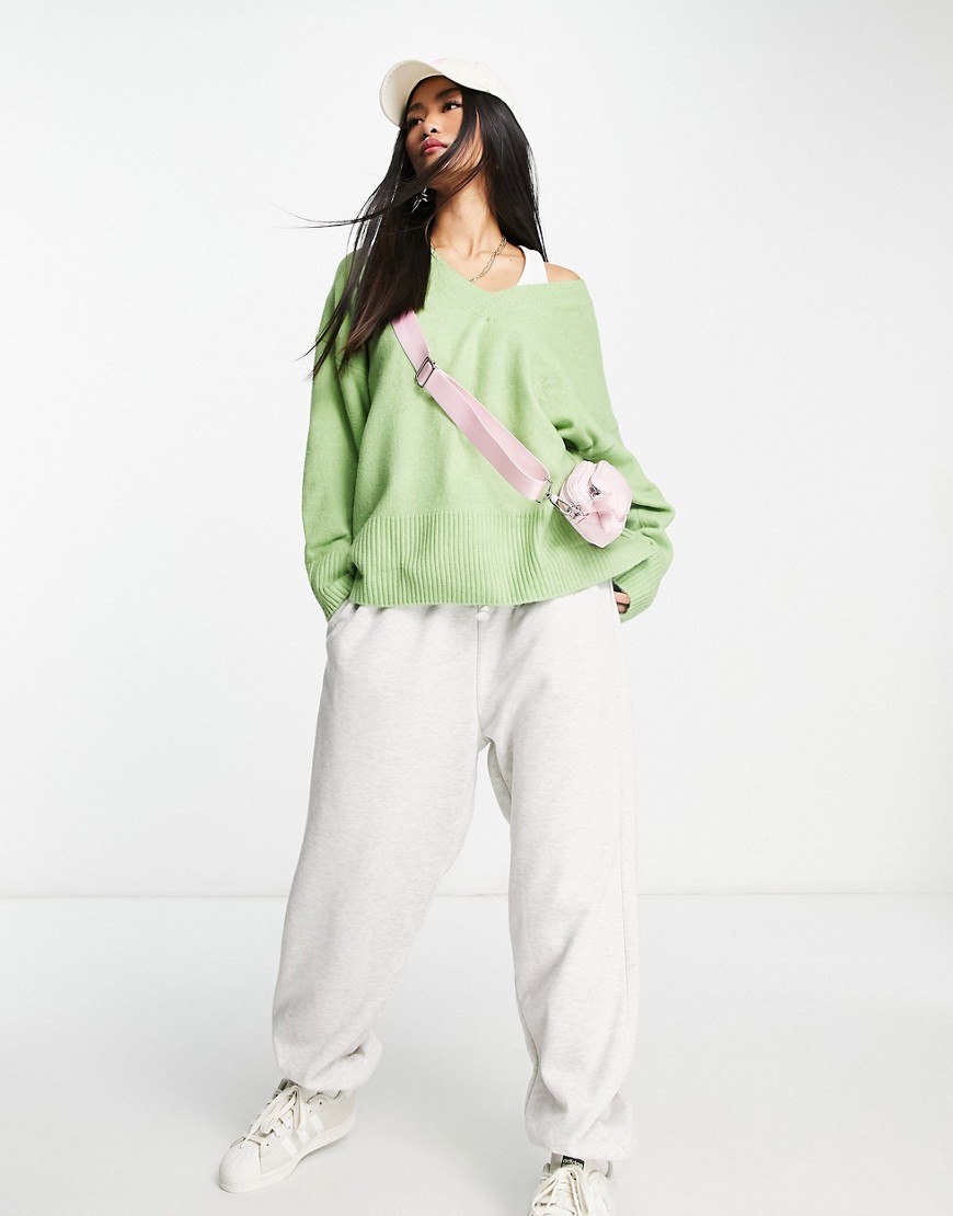 Stradivarius soft touch oversized sweater in sage-Green