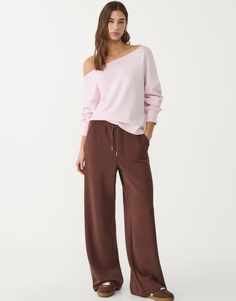Stradivarius soft touch palazzo trousers in brown