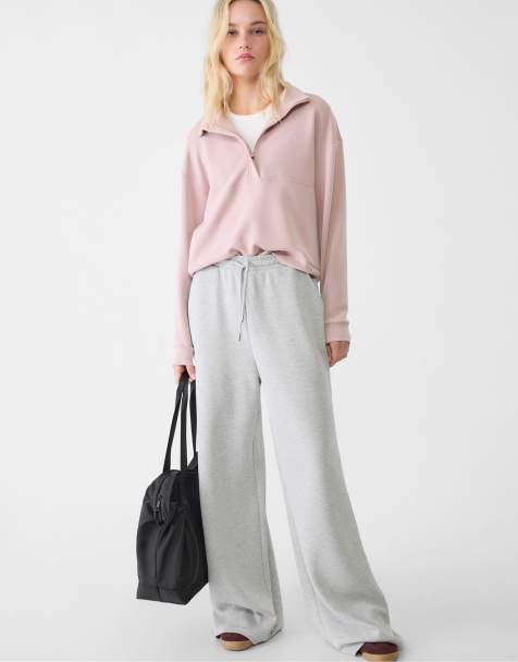 Stradivarius Soft-touch palazzo trousers in grey melange