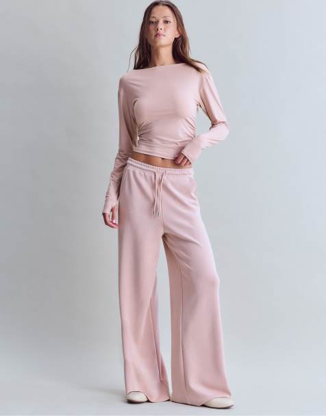 Stradivarius Soft-touch palazzo trousers in pastel pink - view 1