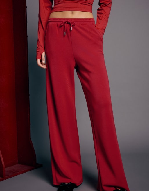 Stradivarius Soft-touch palazzo trousers in red, 2 of 7
