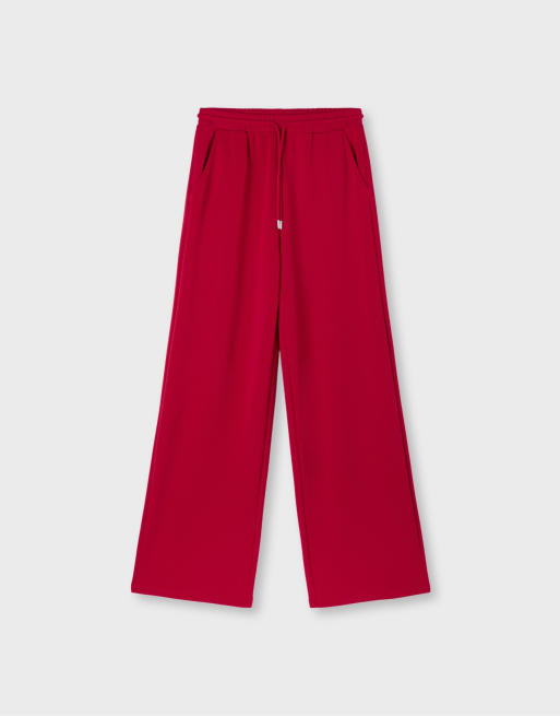 Stradivarius Soft-touch palazzo trousers in red, 6 of 7
