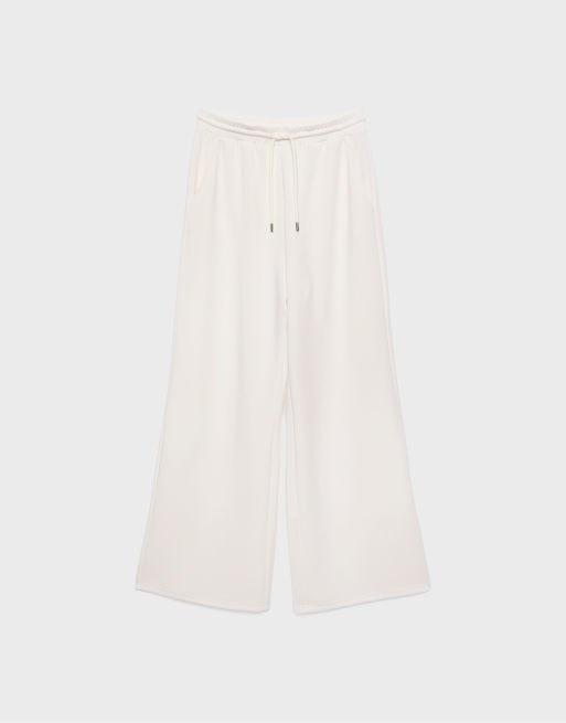 Stradivarius Soft-touch palazzo trousers in stone, 6 of 7