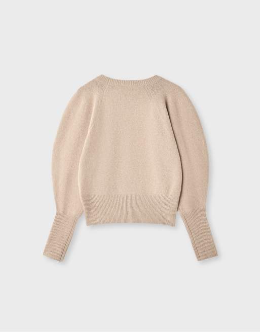 Stradivarius Soft-touch puff sleeve knit sweater in beige, 7 of 7