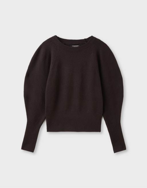Stradivarius Soft-touch puff sleeve knit sweater in brown, 6 of 7