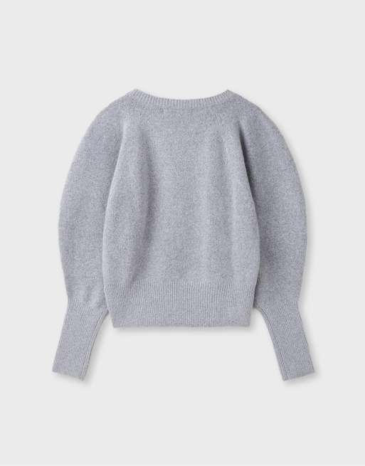 Stradivarius Soft-touch puff sleeve knit sweater in grey melange, 7 of 7