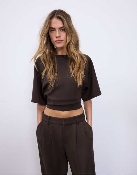 Stradivarius Soft-touch short sleeve t-shirt in brown - view 1