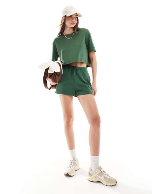 Stradivarius soft touch shorts in forest green - part of a set